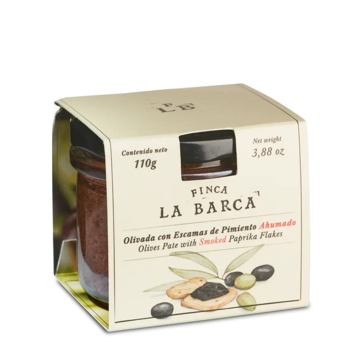 Sort olivenpuré med flager af røget paprika - 110 g 1 olivada af sort oliven og røget paprika